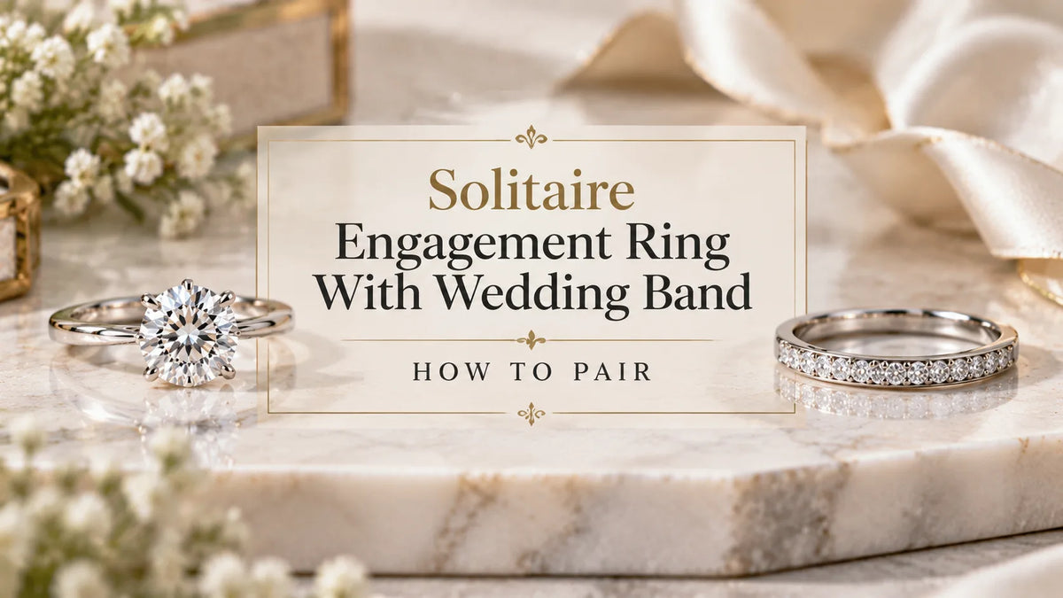 Solitaire engagement ring with wedding band pairing
