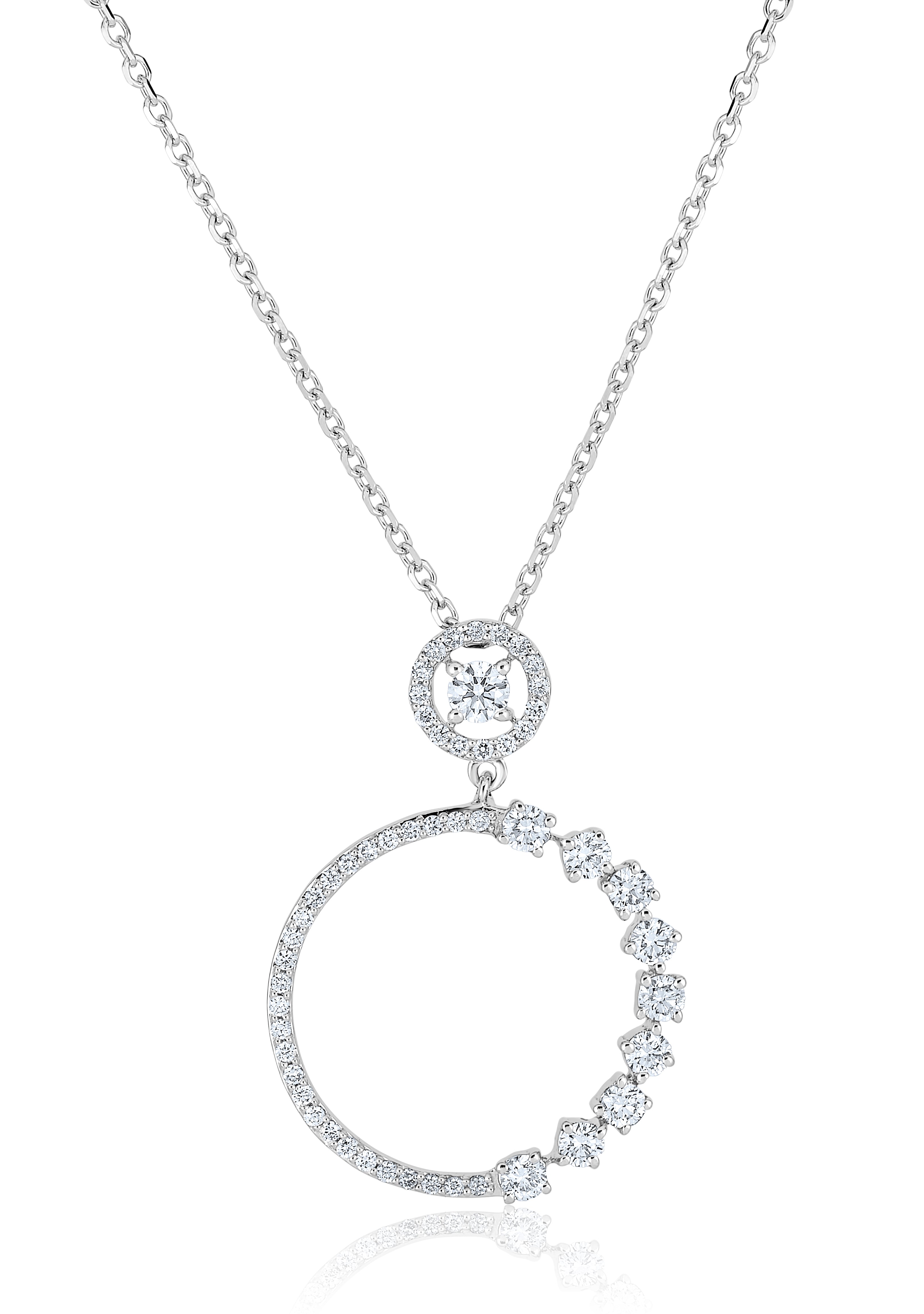 White Gold Open Circle Diamond Pendant Necklace