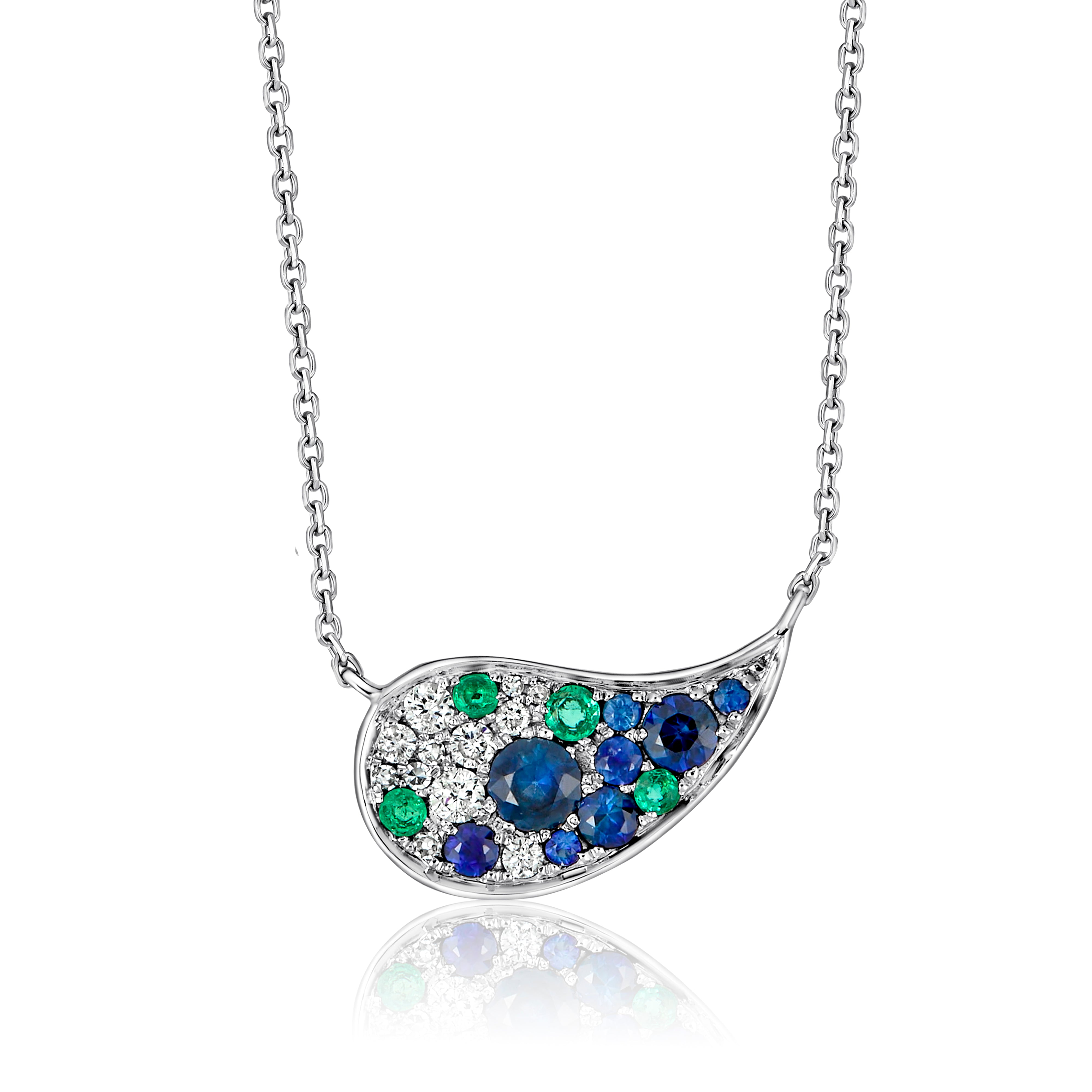 Curved Diamond, Emerald and Sapphire Confetti Necklace