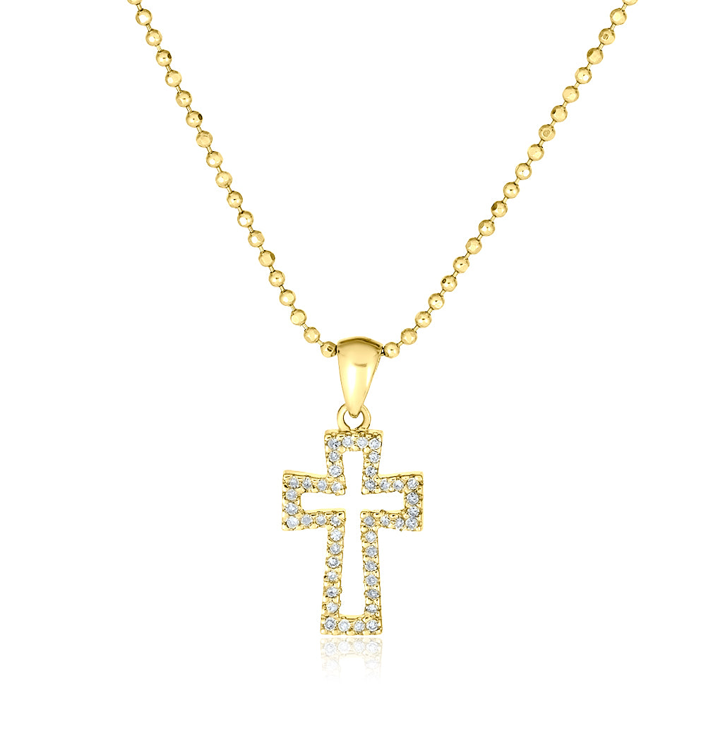 Yellow Gold Petite Open Cross Diamond Necklace