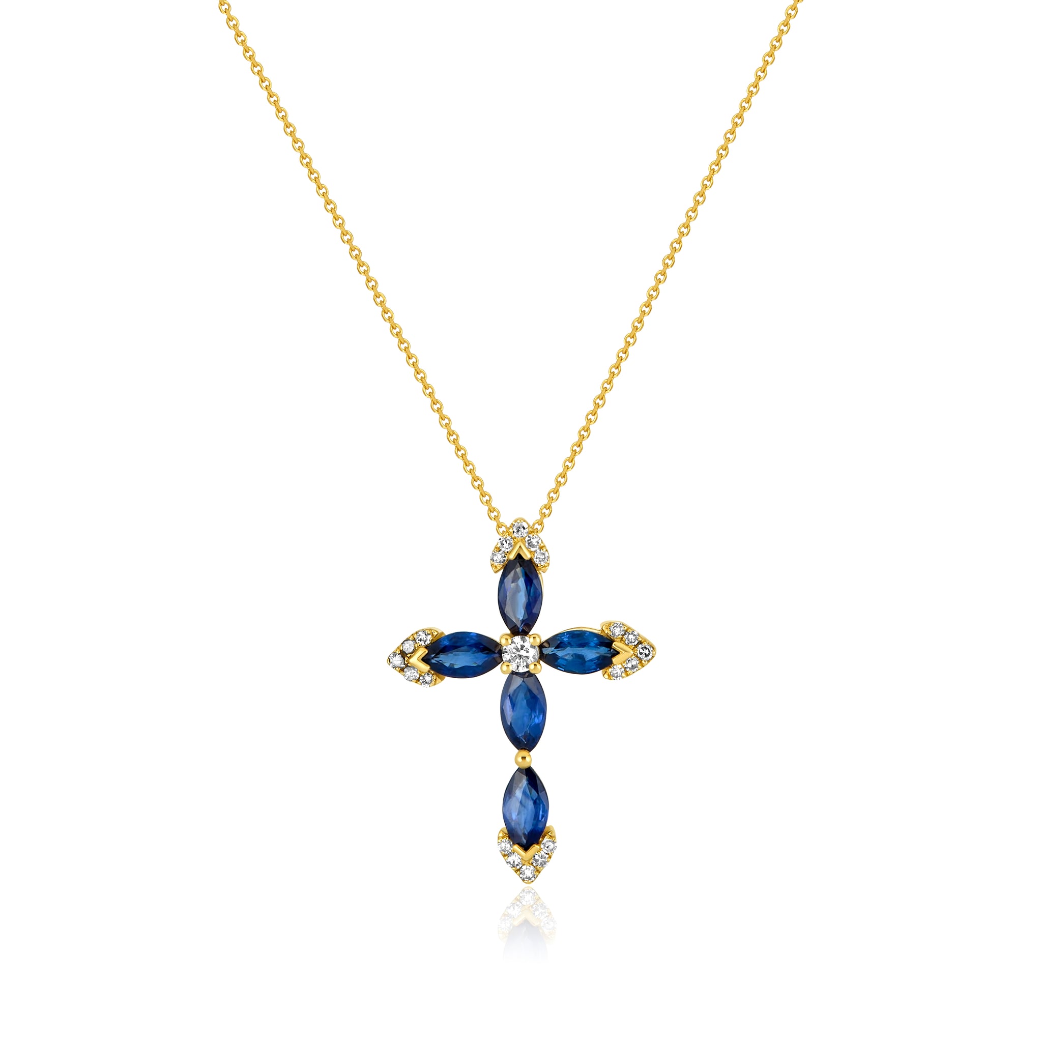 4K Yellow Gold Sapphire Cross Necklace Miro Jewelers