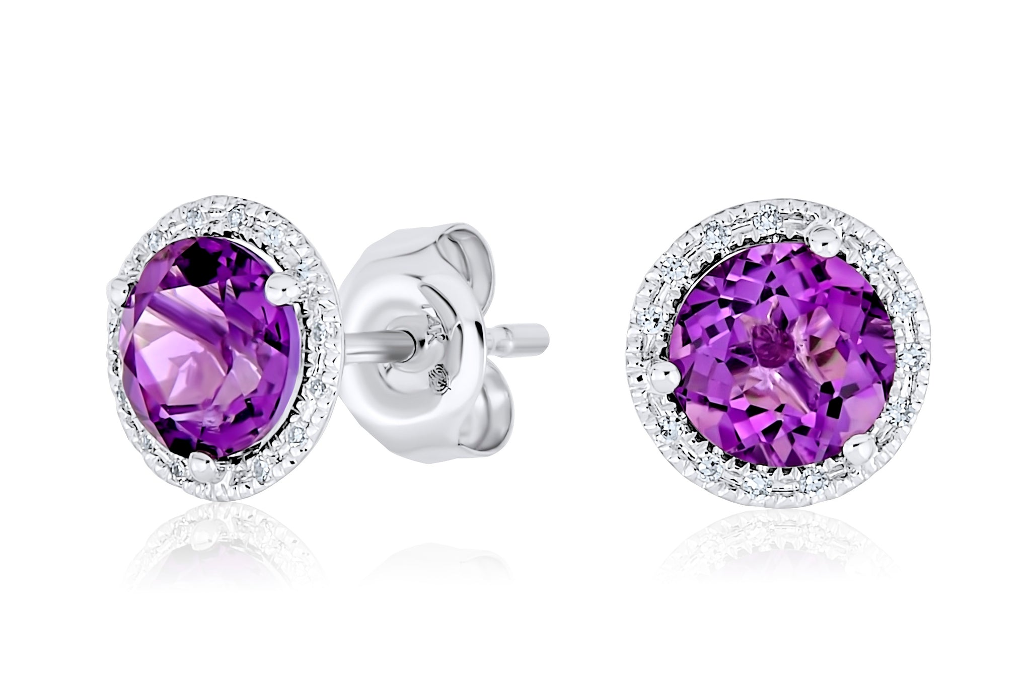 White Gold Amethyst and Diamond Halo Earrings