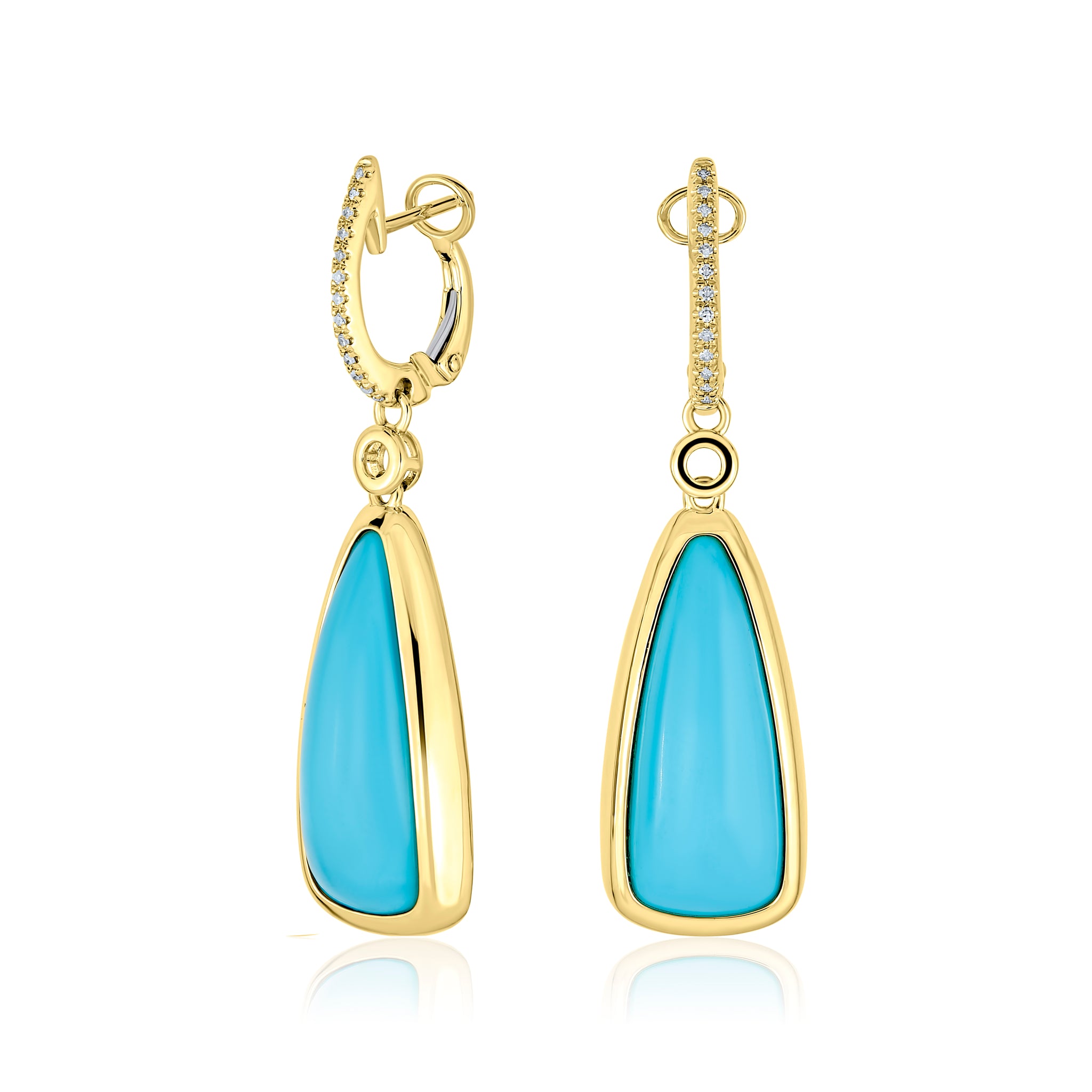 Yellow Gold Turquoise Bezel Style Drop Earrings