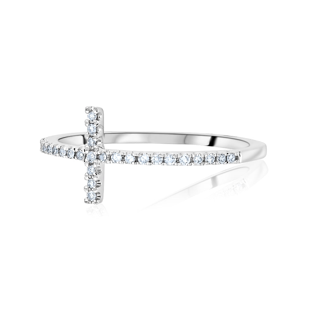 White Gold Diamond Cross Ring | Miro Jewelers