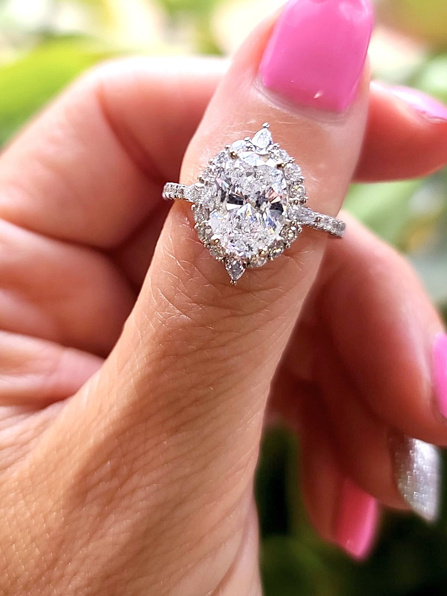 Oval Halo Engagement Ring Wearing