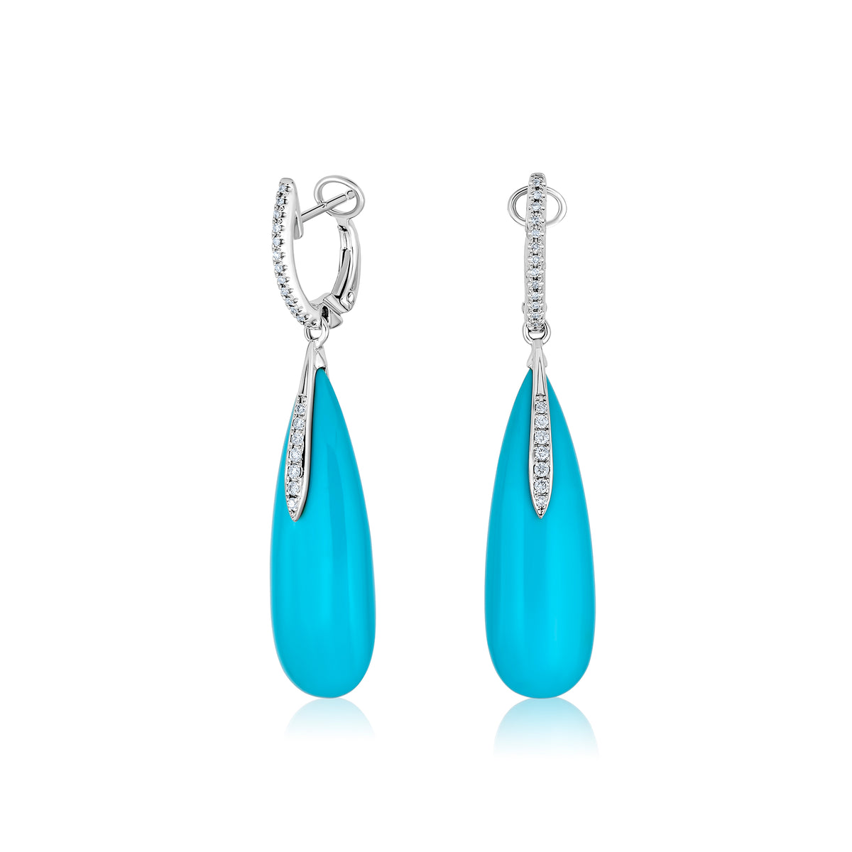 White Gold Turquoise and Diamond Drop Style Earrings