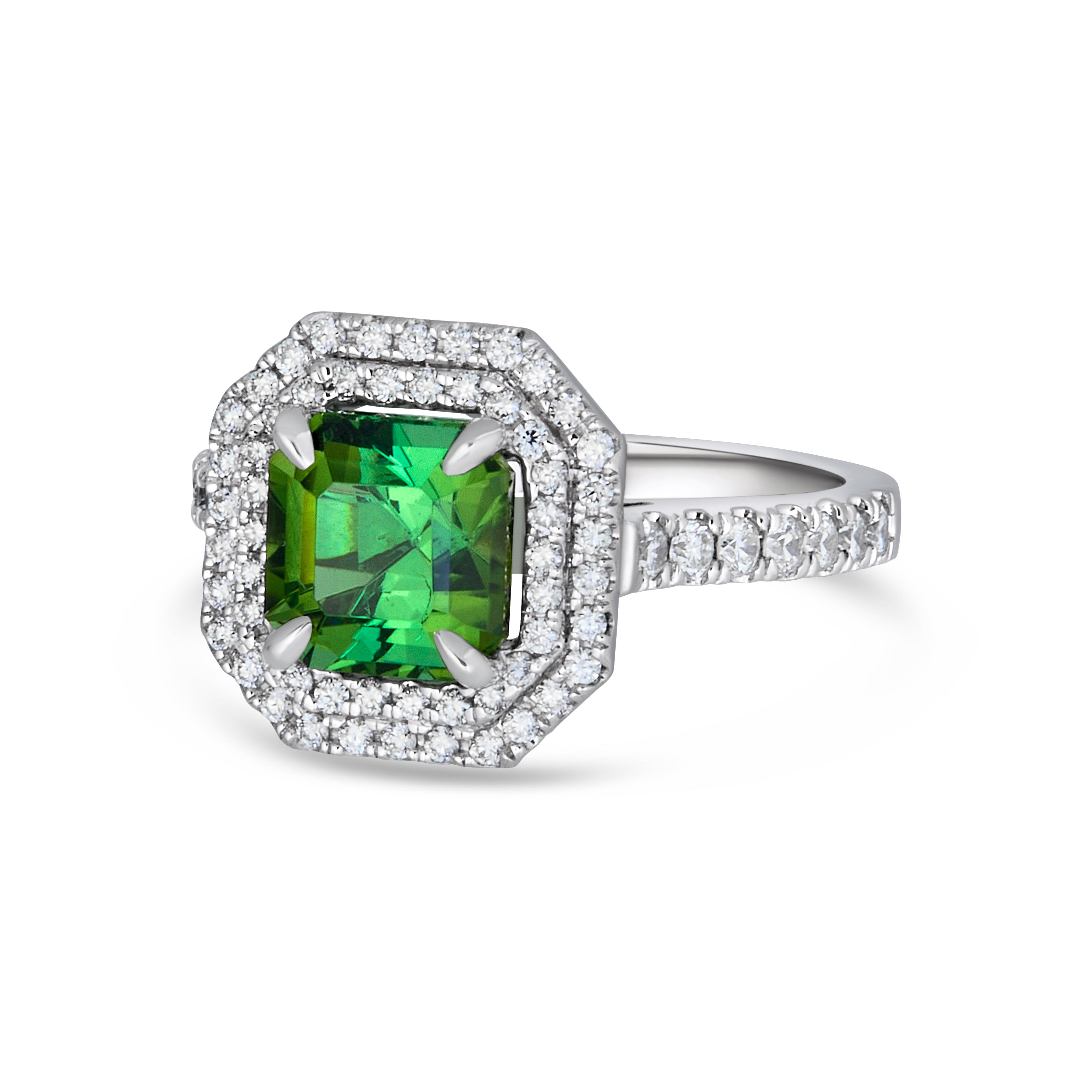 Green Tourmaline and Diamond Halo Fashion Ring