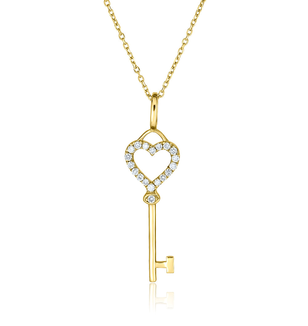 Yellow Gold Diamond Key Pendant Necklace