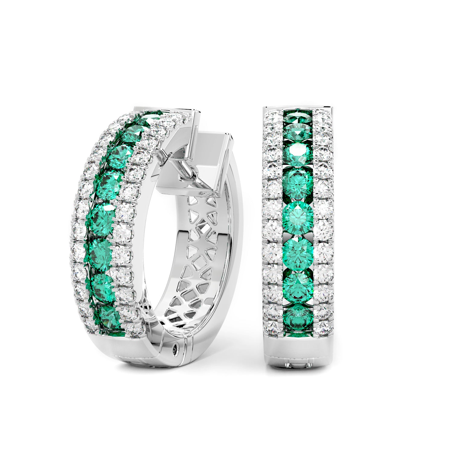 Emerald Diamond Hoop Earrings in Gold Miro Jewelers
