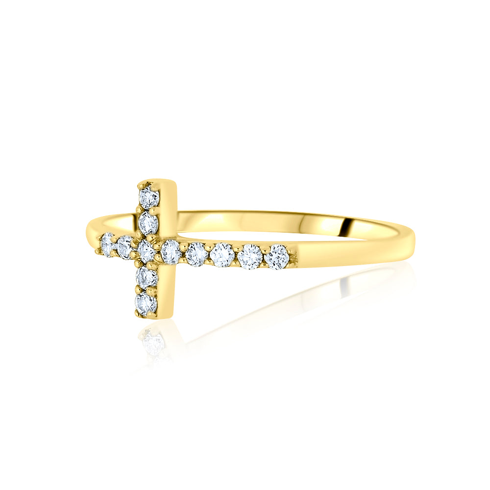Yellow Gold Diamond Cross Ring