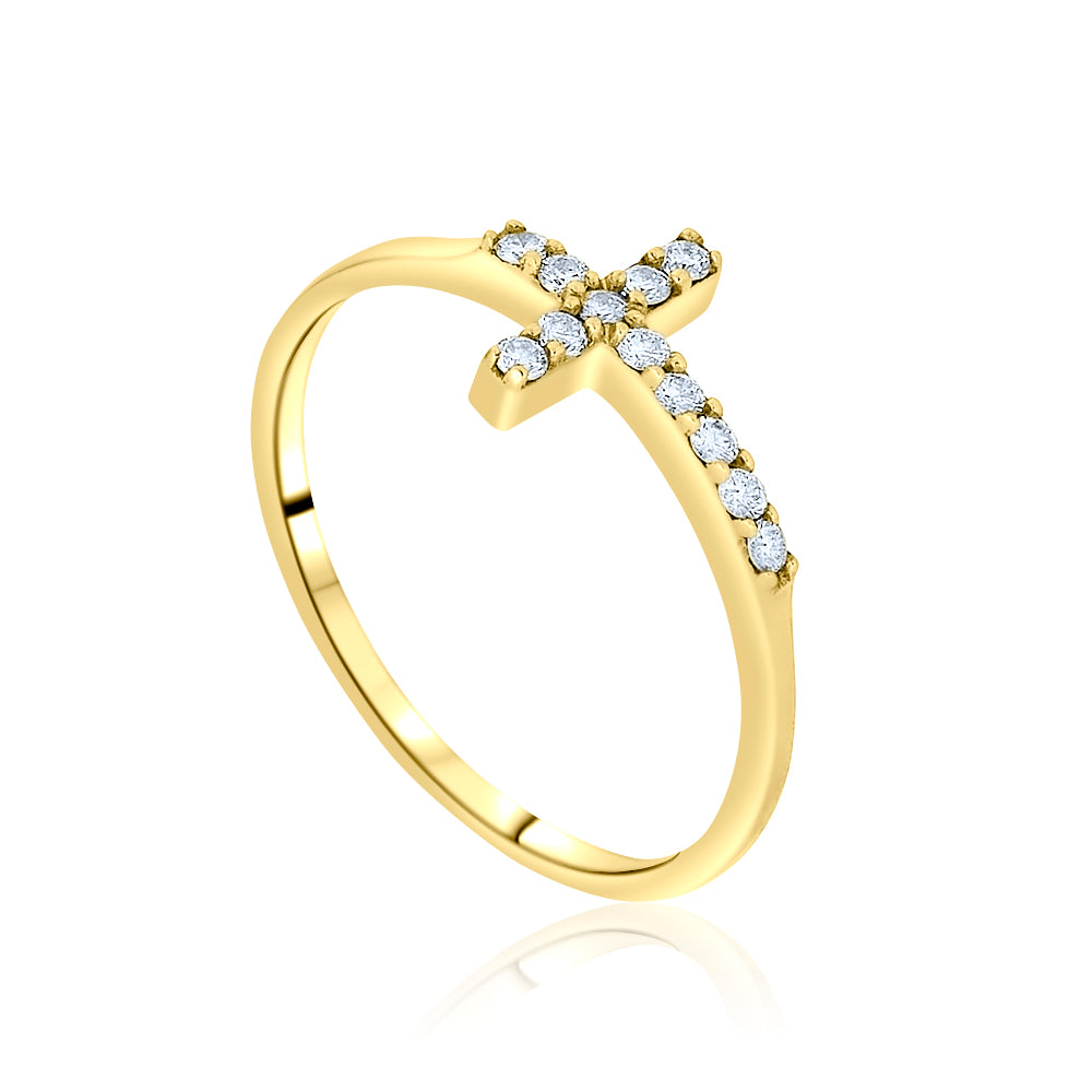 Yellow Gold Diamond Cross Ring