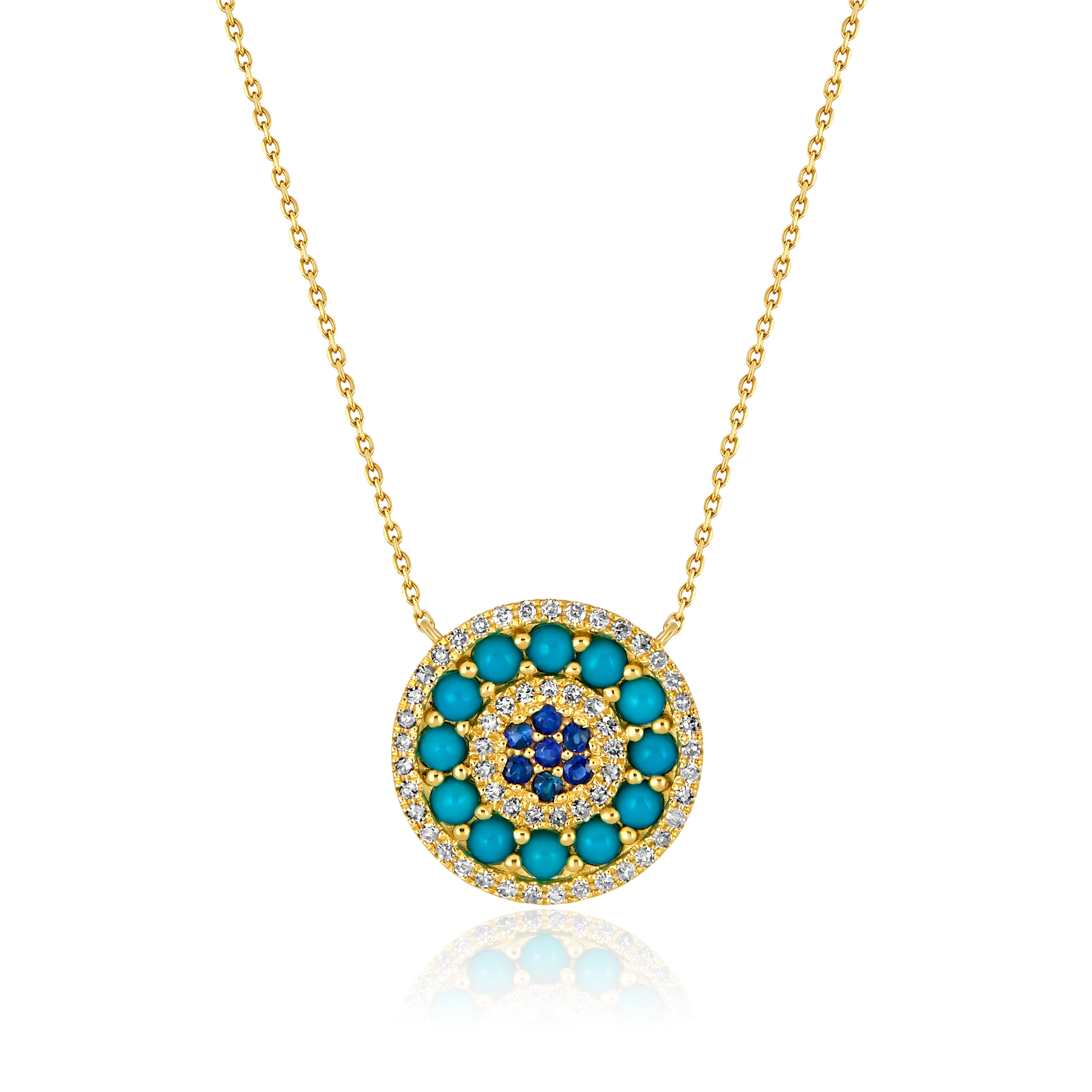 Turquoise, Sapphire & Diamond Round Necklace