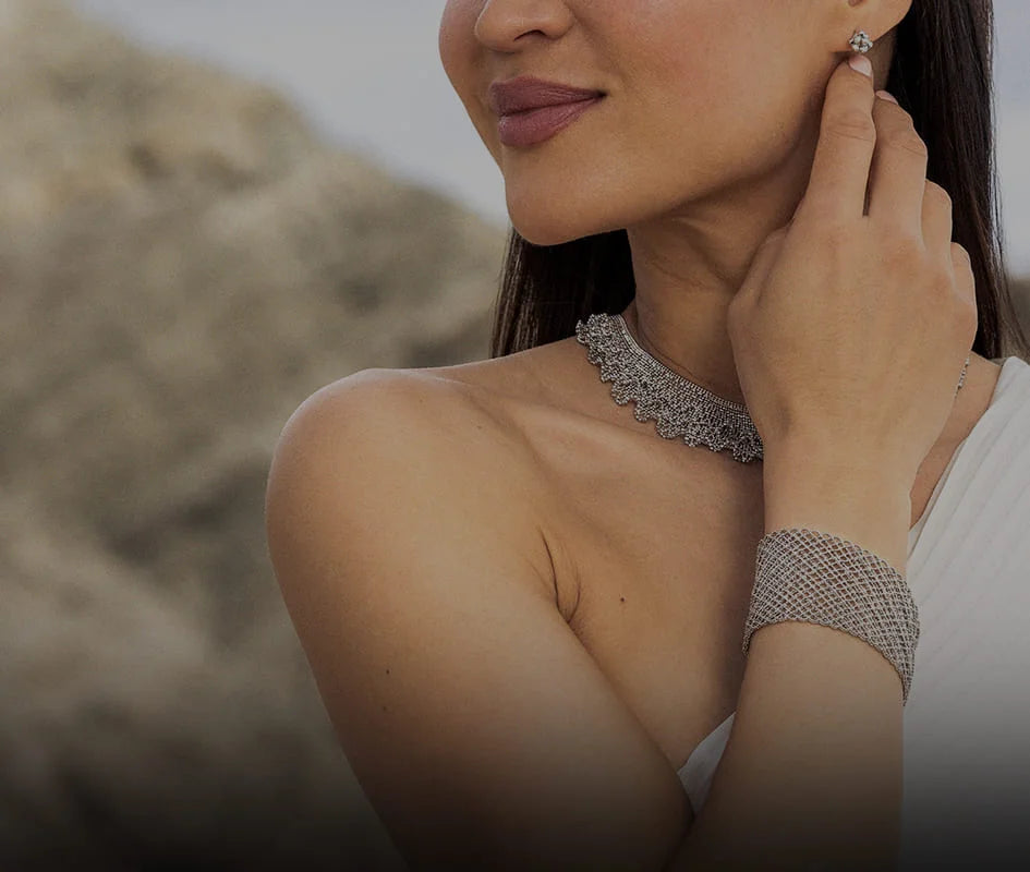 Girl Wearing Earrings and Necklace Custom Design Banner